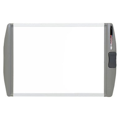 Slimline Non-Magnetic Whiteboard (600 x 450 mm - Retail) BD1520A, Modern Whiteboard with Grey Frame and Marker Holder, Ideal for Office or Classroom Use.