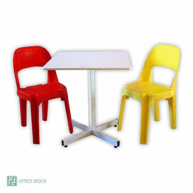 Square Canteen Table in White Melamine and Steel | | Office Stock