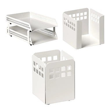 Square Punch Desk Set: Two – Tier Letter Tray, Paper Cube Holder, and Pencil Cup