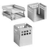 Square Punch Desk Set: Two – Tier Letter Tray, Paper Cube Holder, and Pencil Cup