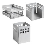 Square Punch Desk Set: Two – Tier Letter Tray, Paper Cube Holder, and Pencil Cup