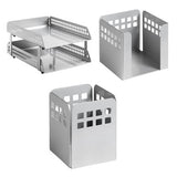 Square Punch Desk Set: Two-Tier Letter Tray, Paper Cube Holder, and Pencil Cup