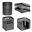 Square Punch Steel Desk Set: Two – Tier Letter Tray, Paper Cube Holder, Pencil Cup, and Waste Paper Bin
