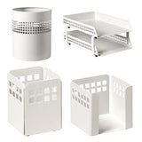 Square Punch Steel Desk Set: Two – Tier Letter Tray, Paper Cube Holder, Pencil Cup, and Waste Paper Bin