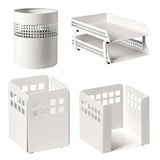 Square Punch Steel Desk Set: Two – Tier Letter Tray, Paper Cube Holder, Pencil Cup, and Waste Paper Bin