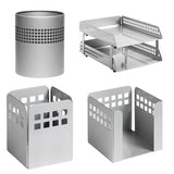 Square Punch Steel Desk Set: Two - Tier Letter Tray, Paper Cube Holder, Pencil Cup, and Waste Paper Bin