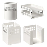 Square Punch Steel Desk Set: Two-Tier Letter Tray, Paper Cube Holder, Pencil Cup, and Waste Paper Bin