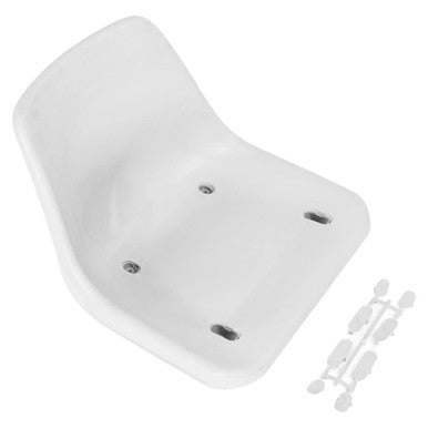 Stadium Seat, White Plastic Mounting Bracket with Holes for Installation and Accompanying Mounting Hardware.