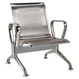 Stainless Steel Airport Bench, Modern and Durable Seating with Perforated Backrest and Armrests for Airport and Transportation Waiting Areas.