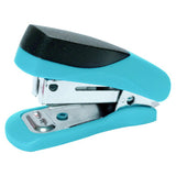 Stapler Plastic Mini Blue + Staples 1000 x 26/6, Blue and Black Desktop Stapler with Staples Included on White Background.