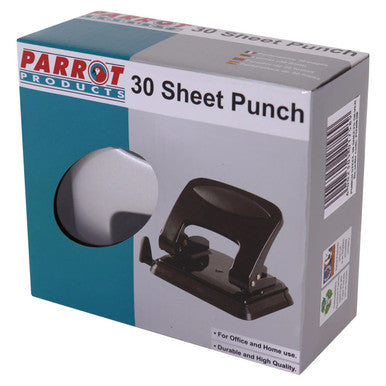 Steel Hole Punch, Black and Silver Perforator for Punching 30 Sheets of Paper in a Durable and High-Quality Design, Suitable for Office and Home Use.