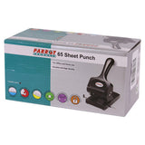 Steel Hole Punch (65 Sheets - Black) PU4065B, Packaging Box with an Image of a Black Steel Hole Punch Tool for Punching up to 65 Sheets of Paper.