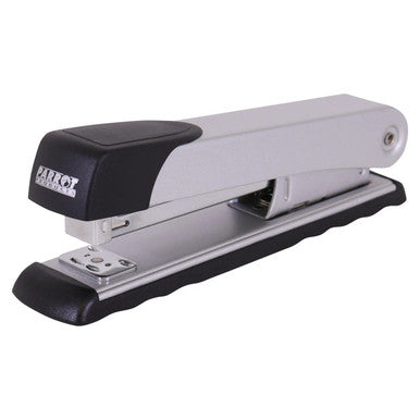 Silver 67 Steel Stapler, Loads 210 Staples, Staples 20 Pages with Stapling Capacity for Office and Home Use, Featuring Durable High-Quality Construction, in 24/6 and 26/6 Sizes, with Sleek Black and Silver Design.