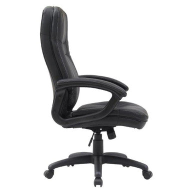 Stud High-back Office Chair, Black Leather Executive Office Chair with Padded Armrests and Adjustable Height, Ergonomic Design for Comfort and Support.