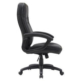 Stud High-back Office Chair, Black Leather Executive Office Chair with Padded Armrests and Adjustable Height, Ergonomic Design for Comfort and Support.