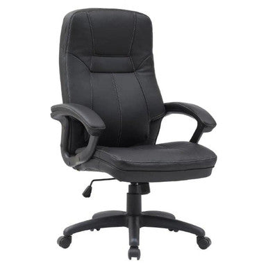 Stud High-back Office Chair, Black Leather Ergonomic Executive Desk Chair with Adjustable Height and Swivel Base.