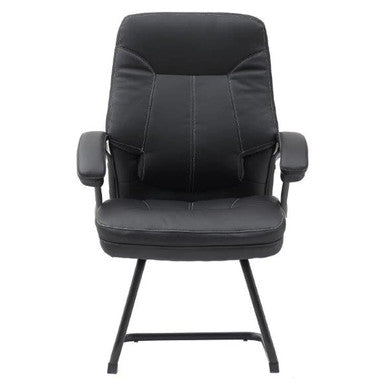Black Office Chair with Padded Arms and Sleek Design, Featuring a Sturdy Frame, Upholstered in Black Material, Providing Comfort and Style, from the 67 Brand, Specifically the Stud Visitor Office Chair Model.