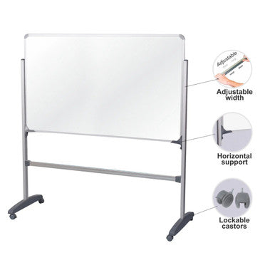 T-Leg Set, Adjustable Width Whiteboard with Horizontal Support and Lockable Casters for Mobility and Stability, Designed for Boards from 1600 mm to 2400 mm.