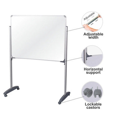 T-Leg Set, Adjustable-Width Whiteboard with Horizontal Support and Lockable Castors for Mobility, Designed for Boards up to 1500 mm.