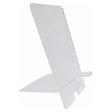 Tablet/Cellphone Stand Acrylic Flat Pack DP0405, Transparent Acrylic Stand for Tablets and Cellphones with a Foldable Design.