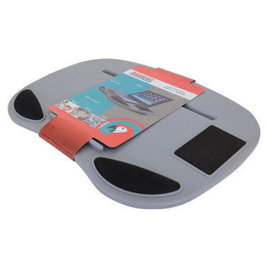 Product Tablet Lap Tray (450 x 325 mm - Grey), Grey Lap Tray with Black Non-Slip Pads and a Slot for Holding Devices.