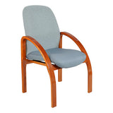 Tammy Boomerang Chair with Wooden Frame and Light Grey Upholstery, Featuring Curved Armrests and Four Legs, Designed for Comfort and Durability, Showcasing Brand 67's Ergonomic Style.