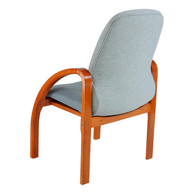 Tammy Boomerang Four-Legged Visitor Office Chair by 67, Featuring a Wooden Frame and Light Grey Upholstery, Designed for Comfort and Style as Part of Corporate Office Furniture, Showcasing Ergonomic Design and Luxurious Materials.