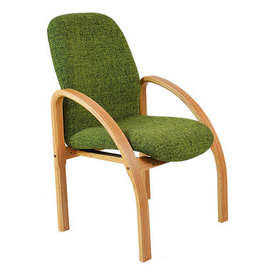 Green Upholstered Tammy Boomerang Four-Legged Visitor Office Chair by 67, Featuring Wooden Frame and Armrests, Perfect as a South Africa Office Chair, Showcasing Comfort and Style with Its Ergonomic Design and Luxurious Materials.