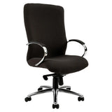 Texas Heavy Duty High-back Office Chair, Black Fabric Upholstery with Chrome Armrests and Base, Ergonomic Design with Adjustable Height, Suitable for Heavy-Duty Use.