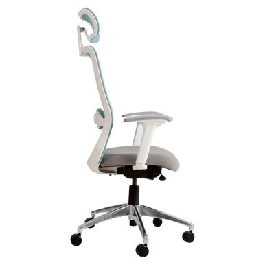 Tide Mesh High-back Office Chair Sac-HCH-Tid-Wh, Ergonomic White Office Chair with Mesh Design, Adjustable Headrest, Armrests, Cushioned Seat, and Five-Wheel Base for Mobility.