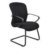 Tuscan Sleigh Base Visitor Office Chair with Black Upholstery and a Sturdy Powder-Coated Frame, Featuring a Curved Back and Armrests, from Brand 67, Showcasing Its Modern and Ergonomic Design with a Sleek Metal Base.