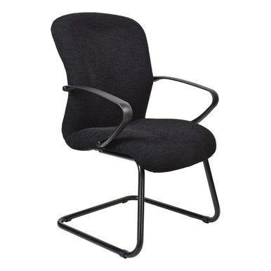 Tuscan Sleigh Base Visitor Office Chair with Black Upholstery and a Sturdy Powder-Coated Frame, Featuring a Curved Back and Armrests, from Brand 67, Showcasing Its Modern and Ergonomic Design with a Sleek Metal Base.