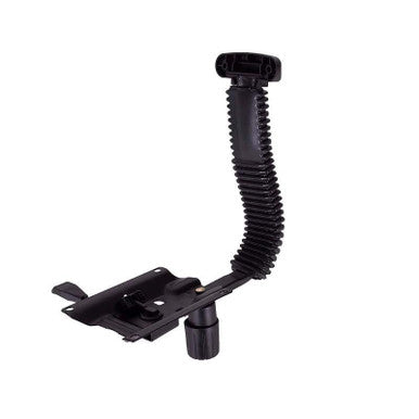Typist Mechanism by 67, a Lightweight Office Mechanism Including Back Bar, Boat & Below, Featuring a Black Ergonomic Design with a Screw-Like Adjustable Arm and Base Plate, Ideal for Office Chairs.
