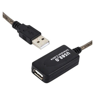 USB 2.0 Active Extension Cable (10M) CL2010B, a Black Extension Cable with a USB Type-a Male Connector and a Male Connector Designed for Extending USB Device Connections.