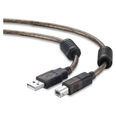 USB 2.0 Am to Bm 20 Metres Cable, Image Showing a Long, High-Quality USB 2.0 Extension Cable with Black Connectors and a Transparent Brown Flexible Cable for Extending USB Connections over Long Distances.