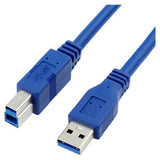 USB 3.0 a Male to Male B Cable, 5 Metres, Blue Colour with Connectors on Both Ends for Data Transfer.