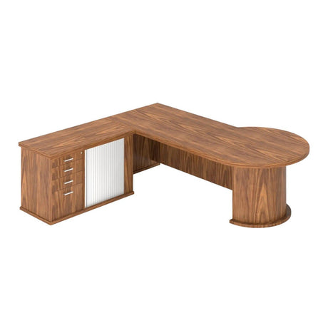 Volante Budget Office Desk with Pedenza and Round End