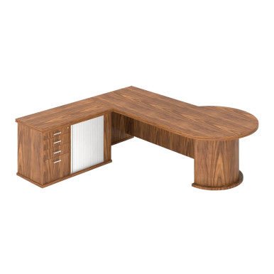 Volante Budget Office Desk with Pedenza and Round End