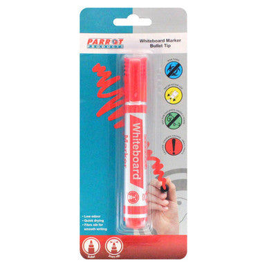 Whiteboard Marker (Bullet Tip - Carded - Red) PW0101R, Red Marker in Packaging with Bullet Tip and 3 mm Nib, Designed for Smooth Writing on Whiteboards.