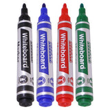 Whiteboard Marker (Bullet Tip - Pouch 4) PW0401A, Set of Four Colourful Whiteboard Markers in Black, Blue, Red, and Green with Bullet Tips.