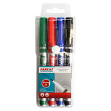 Whiteboard Marker (Slimline Tip - Pouch 4) PW0401B, Image of a Set of Four Coloured Whiteboard Markers in Green, Red, Blue, and Black Inside a Clear Plastic Pouch.