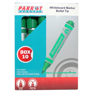 Whiteboard Markers (10 Markers - Bullet Tip - Green) PW1001G, Box of Ten Green Whiteboard Markers with Bullet Tips.