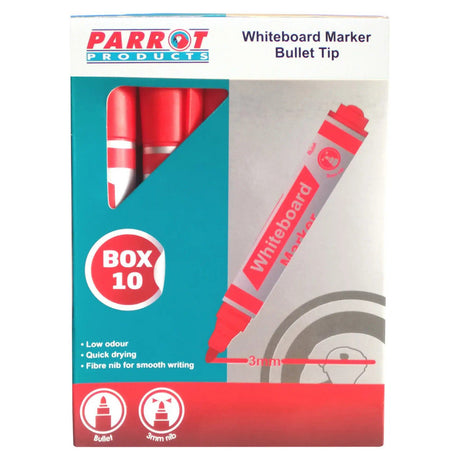 Whiteboard Markers (10 Markers – Bullet Tip – Red)