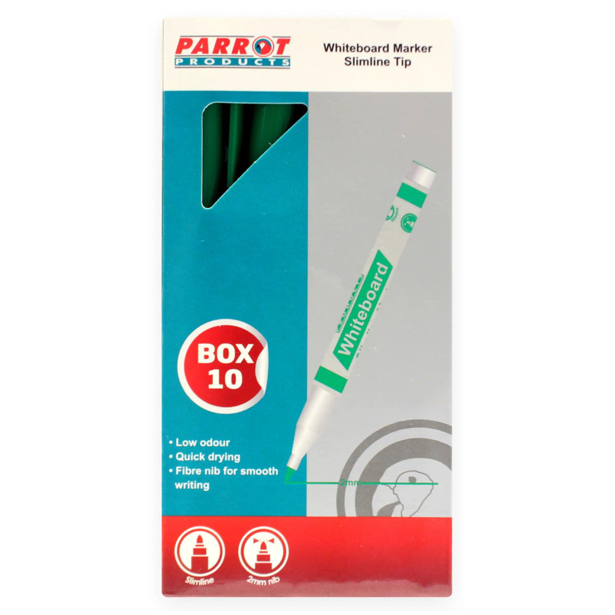 Whiteboard Markers (10 Markers - Slimline Tip - Green)