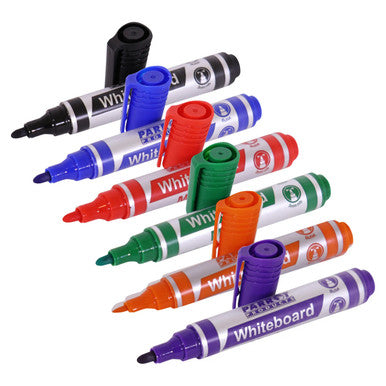 Whiteboard Markers (6 Markers - Bullet Tip - Pouch) PW0601A, Set of Colourful Whiteboard Markers with Bullet Tips in a Pouch for Writing and Highlighting.