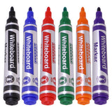 Whiteboard Markers, Set of 6 Bullet Tip Markers in a Pouch with Various Colours Including Black, Blue, Red, Green, Orange, and Purple