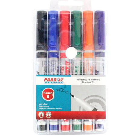 Whiteboard Markers (6 Markers – Slimline Tip – Pouch)