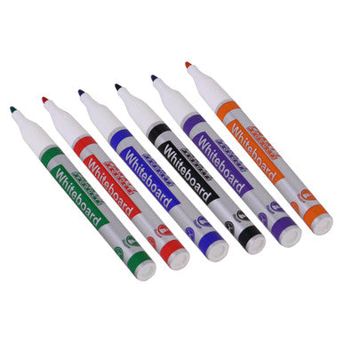 Whiteboard Markers, Six Slimline Tip Markers in a Pouch with Black, Blue, Red, Green, Purple, and Orange Ink.