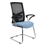 Winston Mesh Visitor Office Chair, an Ergonomic Chair with Black Mesh Back, Light Blue Seat, and Silver Frame, Featuring Adjustable Black Armrests, Designed for Comfort and Style in Modern Workspaces with Durable Build and Fit.