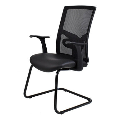 Black Winston Mesh Visitor Office Chair by 67, a Mesh Back Chair with Ergonomic Design, Featuring a Mesh Backrest, Cushioned Seat, and Adjustable Armrests, on a Sturdy Frame, Ideal for Modern Workspaces.